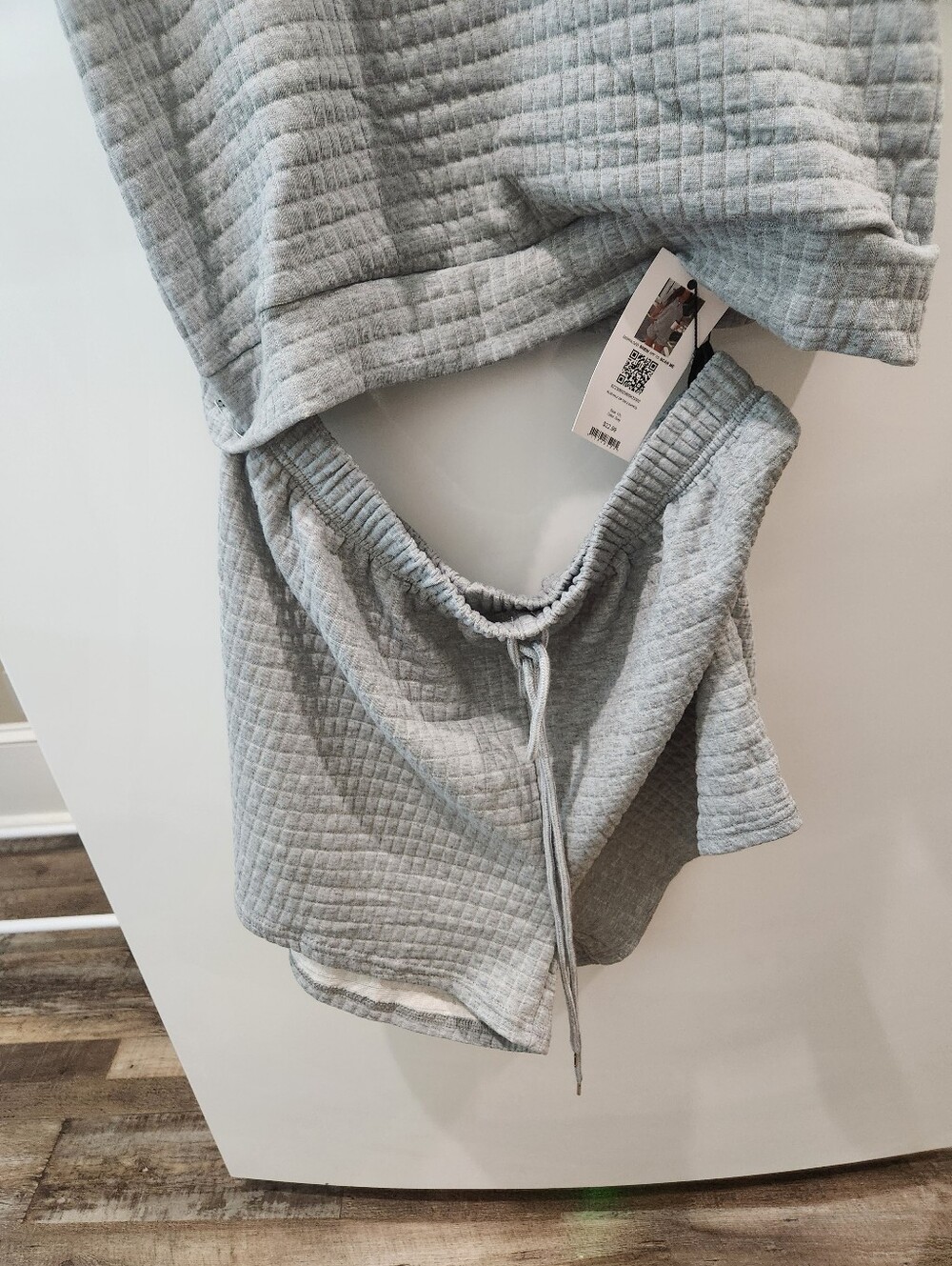 Heather Gray Quilted Short Sleeve 1/2 Zip Collar Loungewear Set - Picture 3 of 4